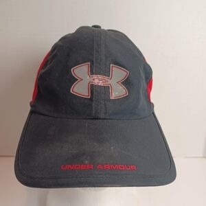 Mens‎ Under Armour Black/Red Adjustable Heat Gear Golf Running Baseball Hat Cap